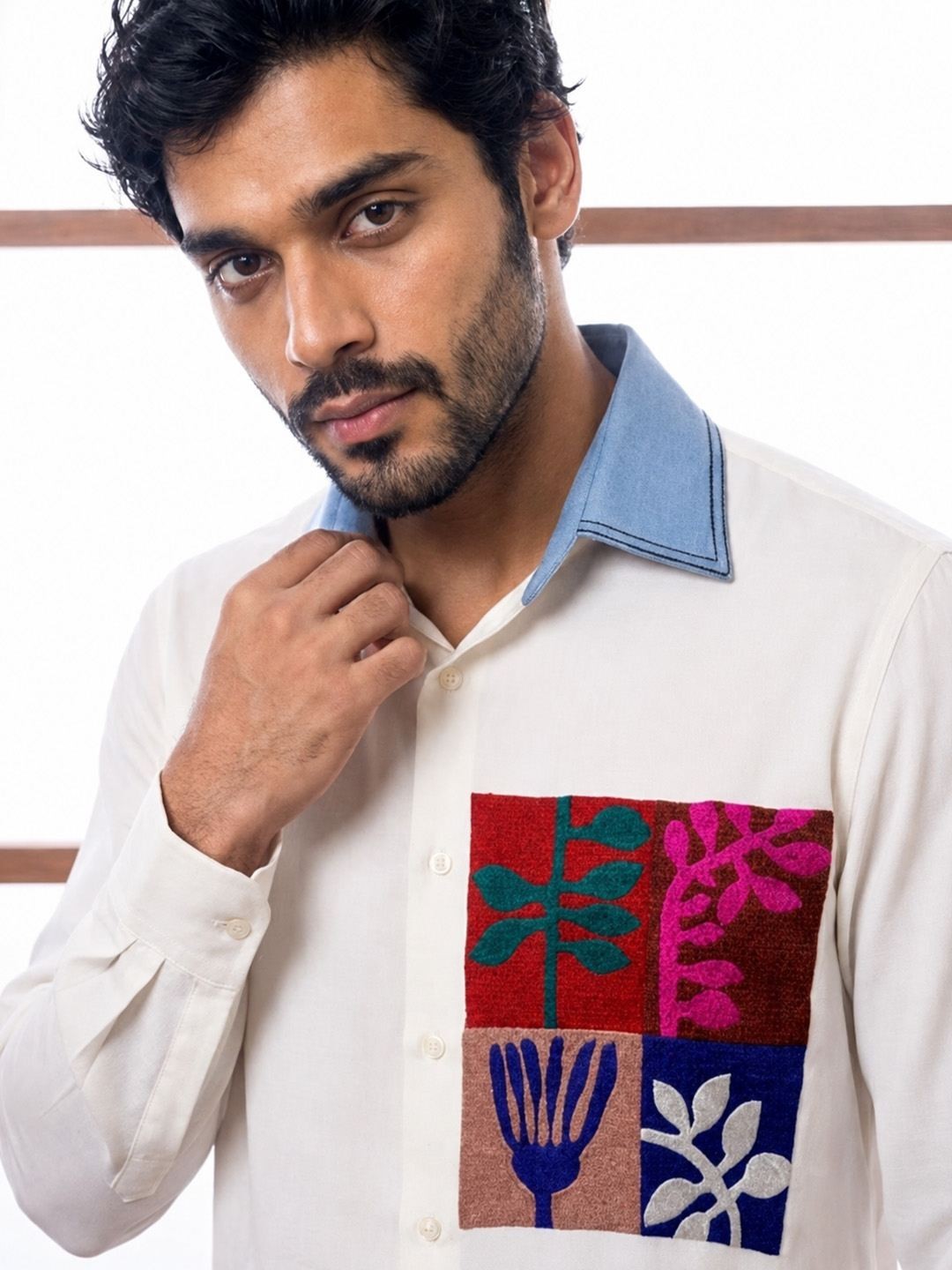 House Of Rohit Doshi Men White Embroidered Slim Fit Shirt