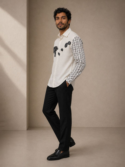 House Of Rohit Doshi Men Off White Embroidered Slim Fit Shirt