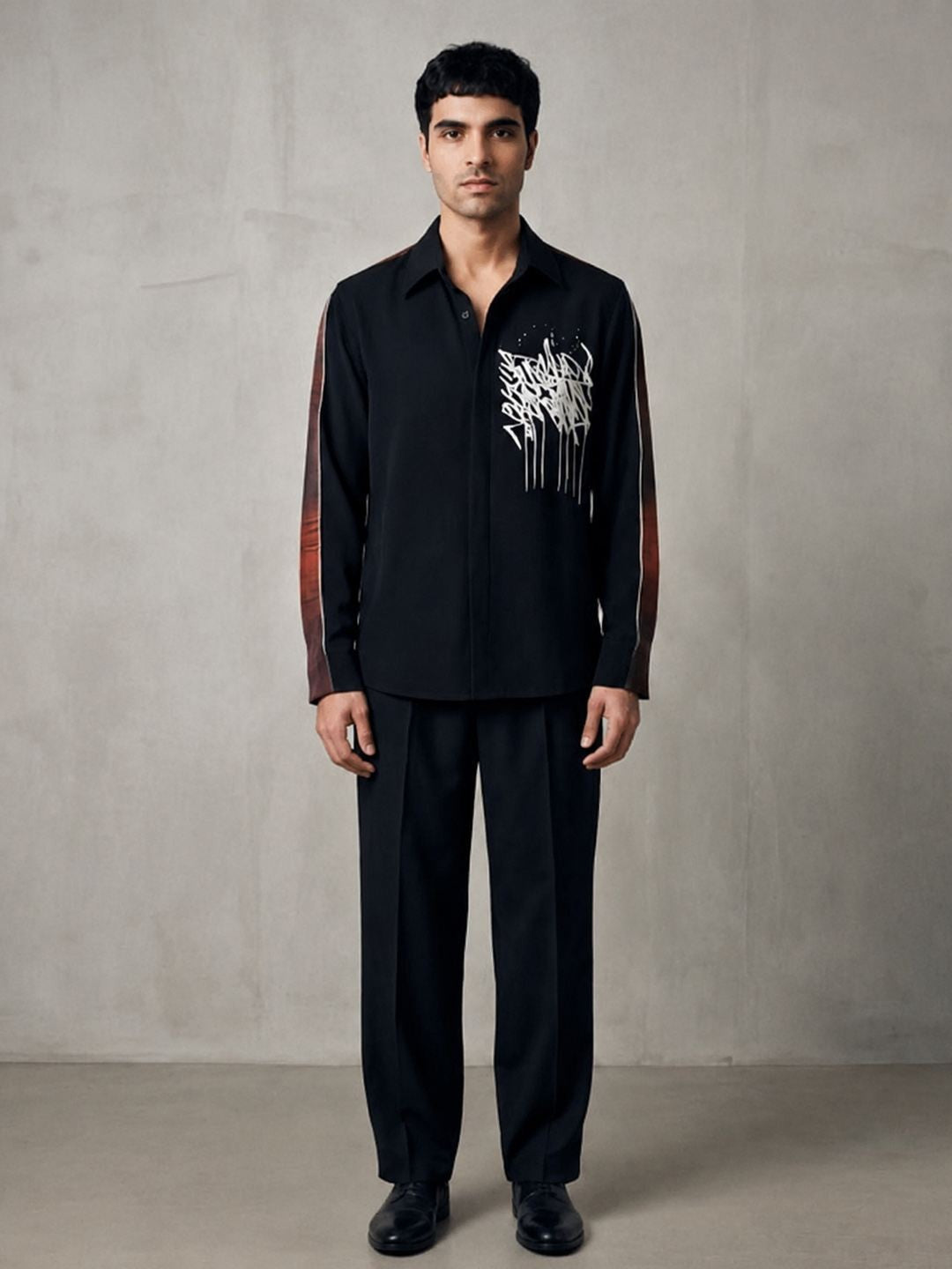House Of Rohit Doshi Men Black Embroidered Slim Fit Shirt