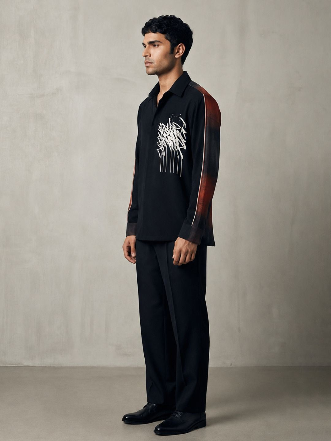 House Of Rohit Doshi Men Black Embroidered Slim Fit Shirt