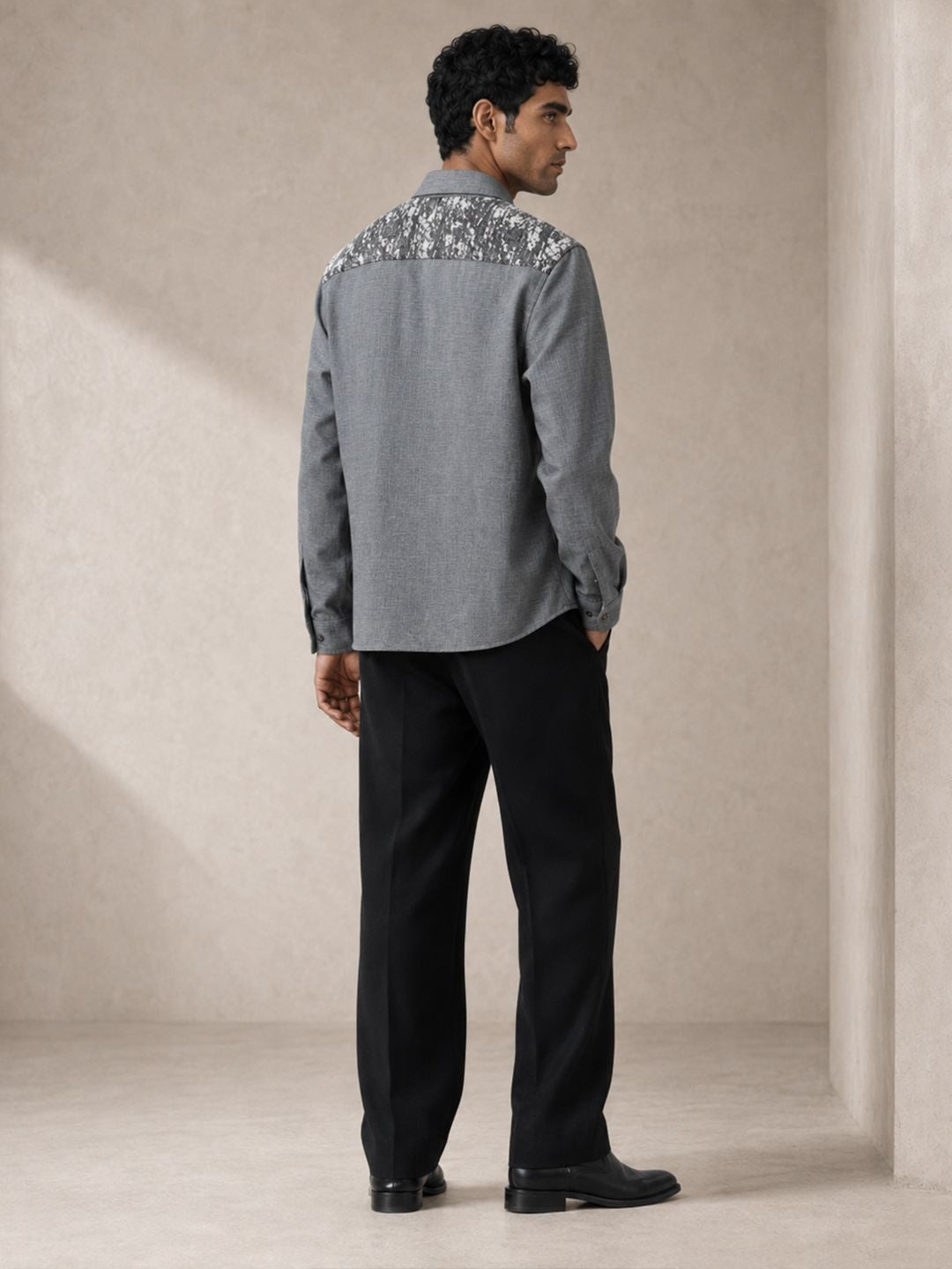 House Of Rohit Doshi Men Light Grey Embroidered Slim Fit Shirt