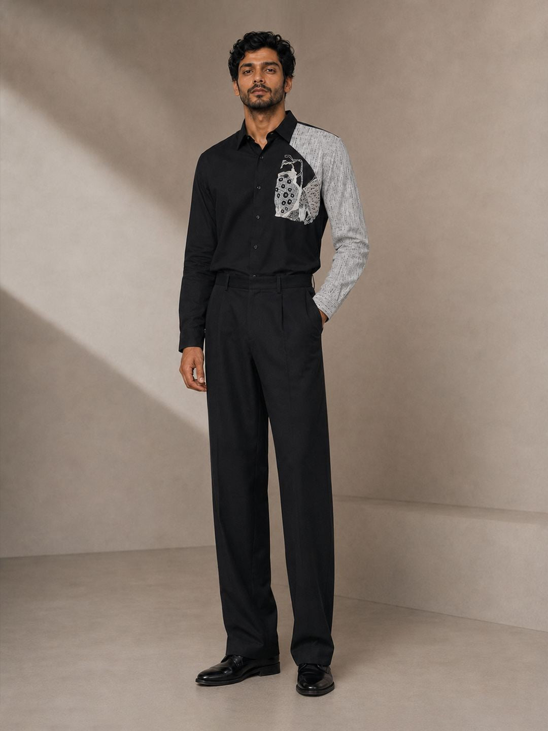 House Of Rohit Doshi Men Black Embroidered Slim Fit Shirt