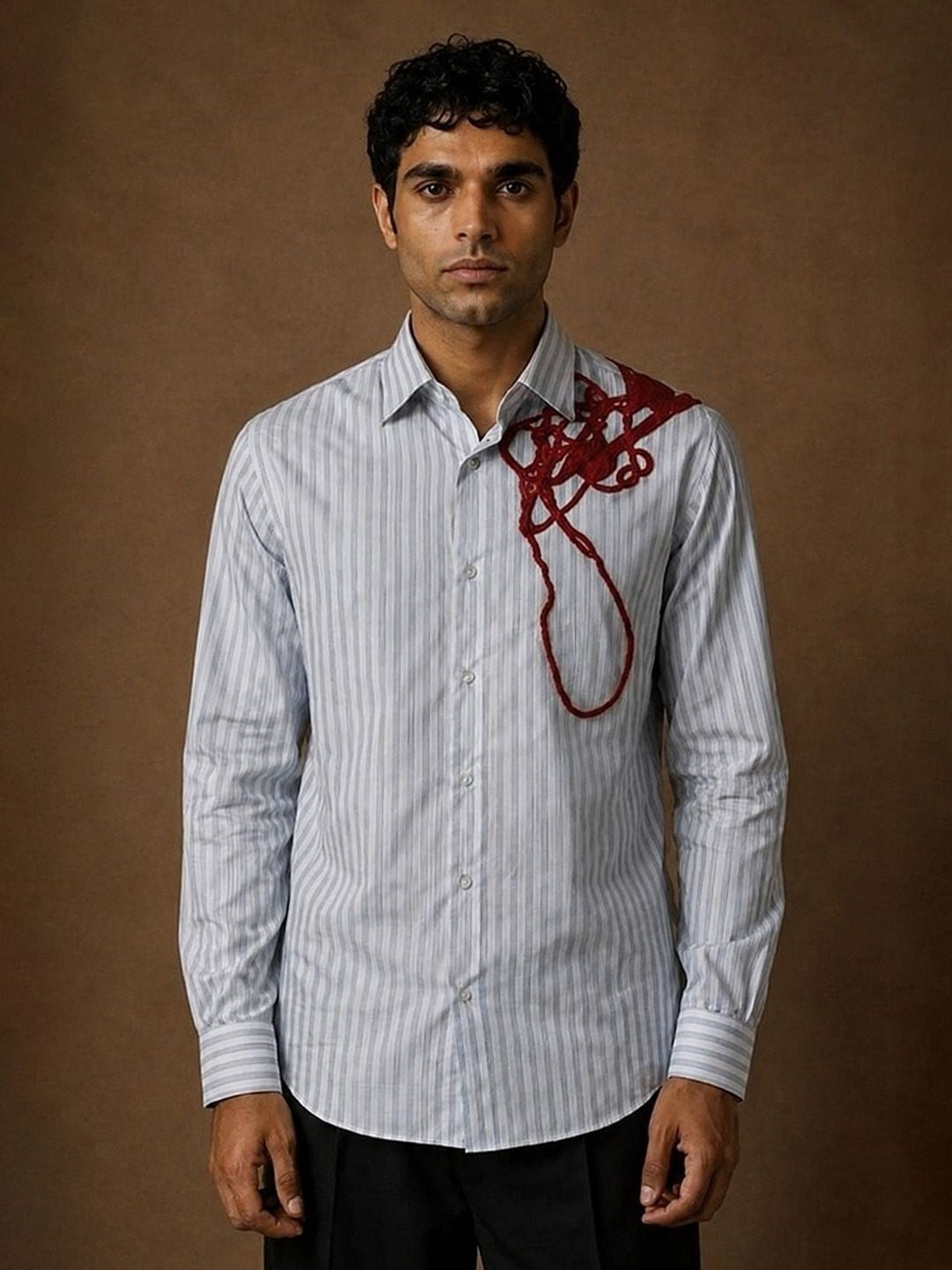 House Of Rohit Doshi Men Light Blue Embroidered Slim Fit Shirt