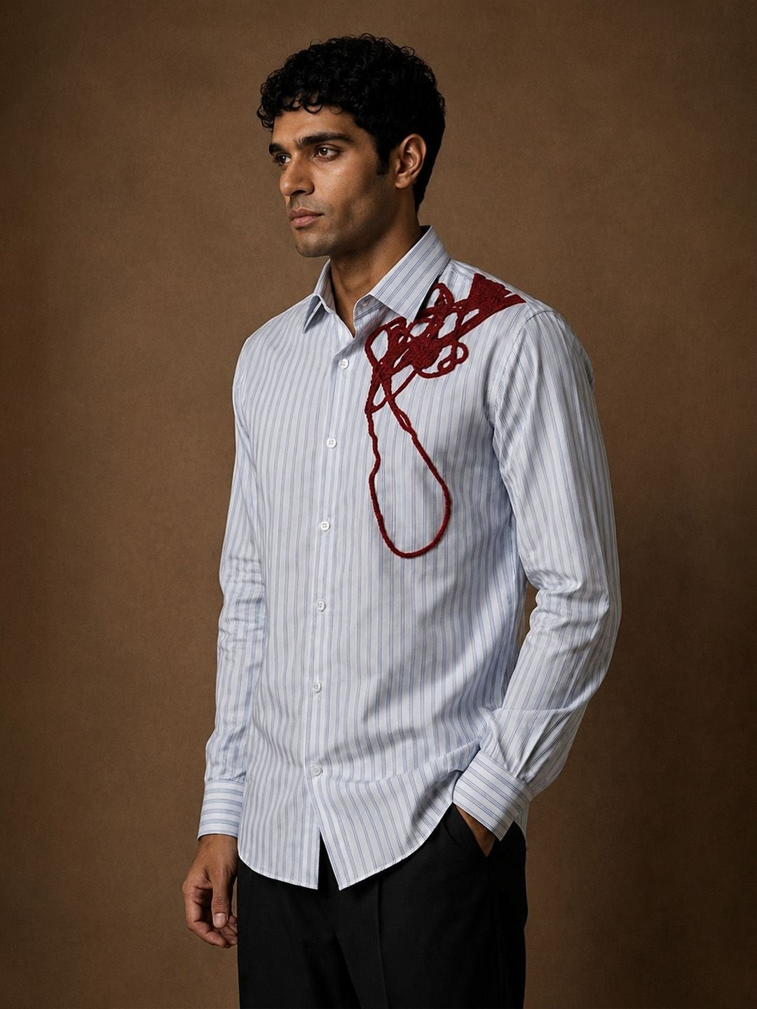 House Of Rohit Doshi Men Light Blue Embroidered Slim Fit Shirt