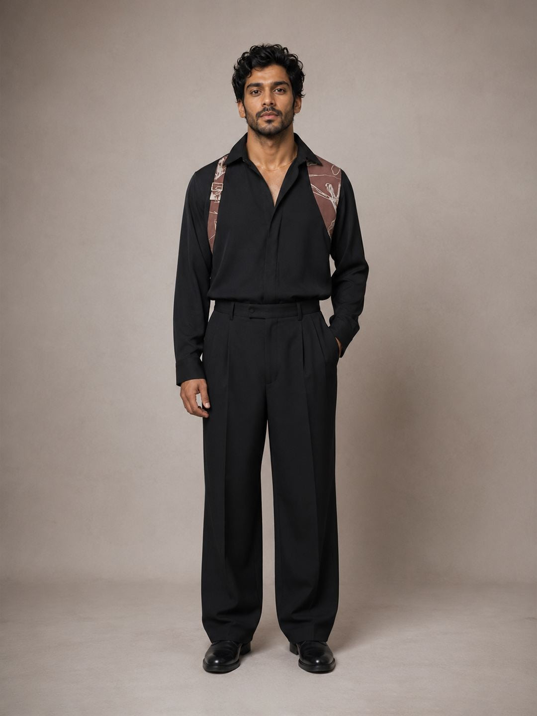House Of Rohit Doshi Men Black Embroidered Slim Fit Shirt