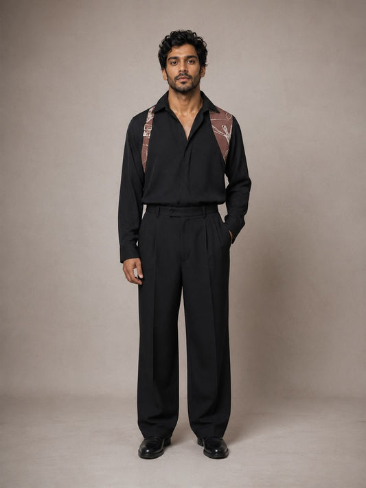House Of Rohit Doshi Men Black Embroidered Slim Fit Shirt