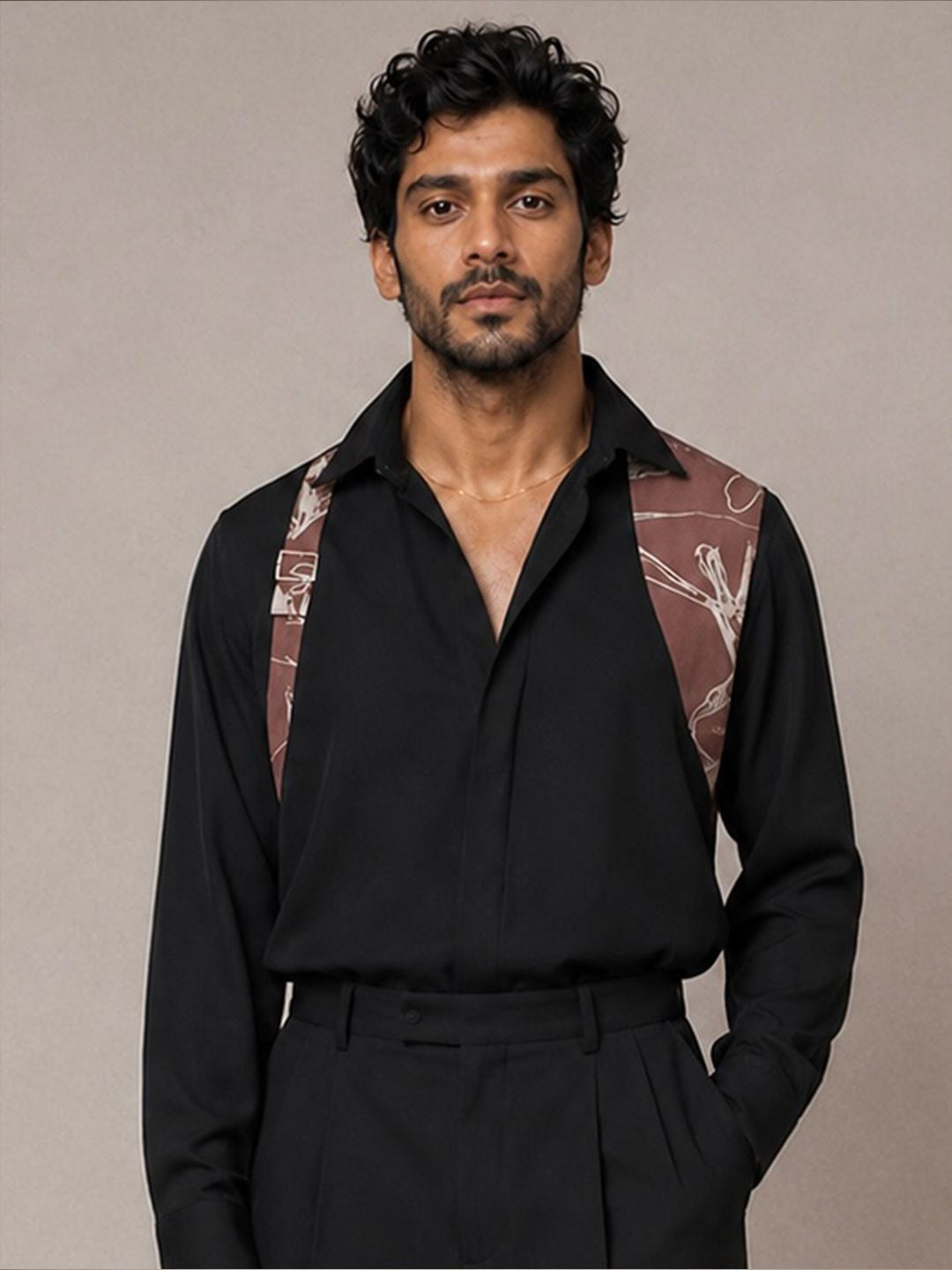 House Of Rohit Doshi Men Black Embroidered Slim Fit Shirt