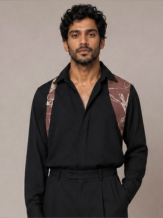 House Of Rohit Doshi Men Black Embroidered Slim Fit Shirt