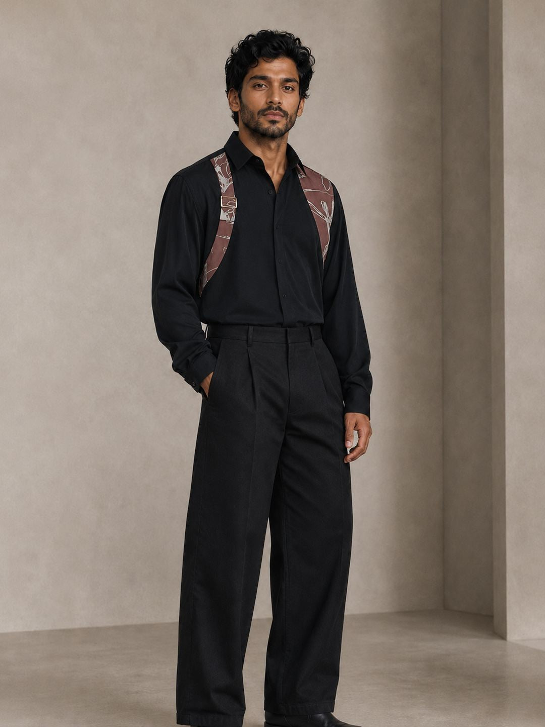 House Of Rohit Doshi Men Black Embroidered Slim Fit Shirt