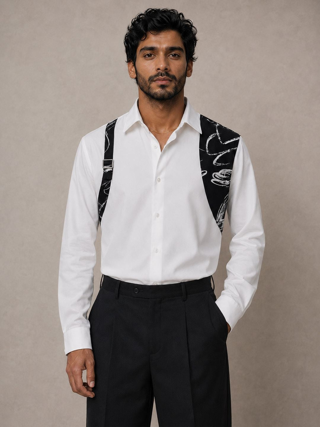 House Of Rohit Doshi Men White Embroidered Slim Fit Shirt