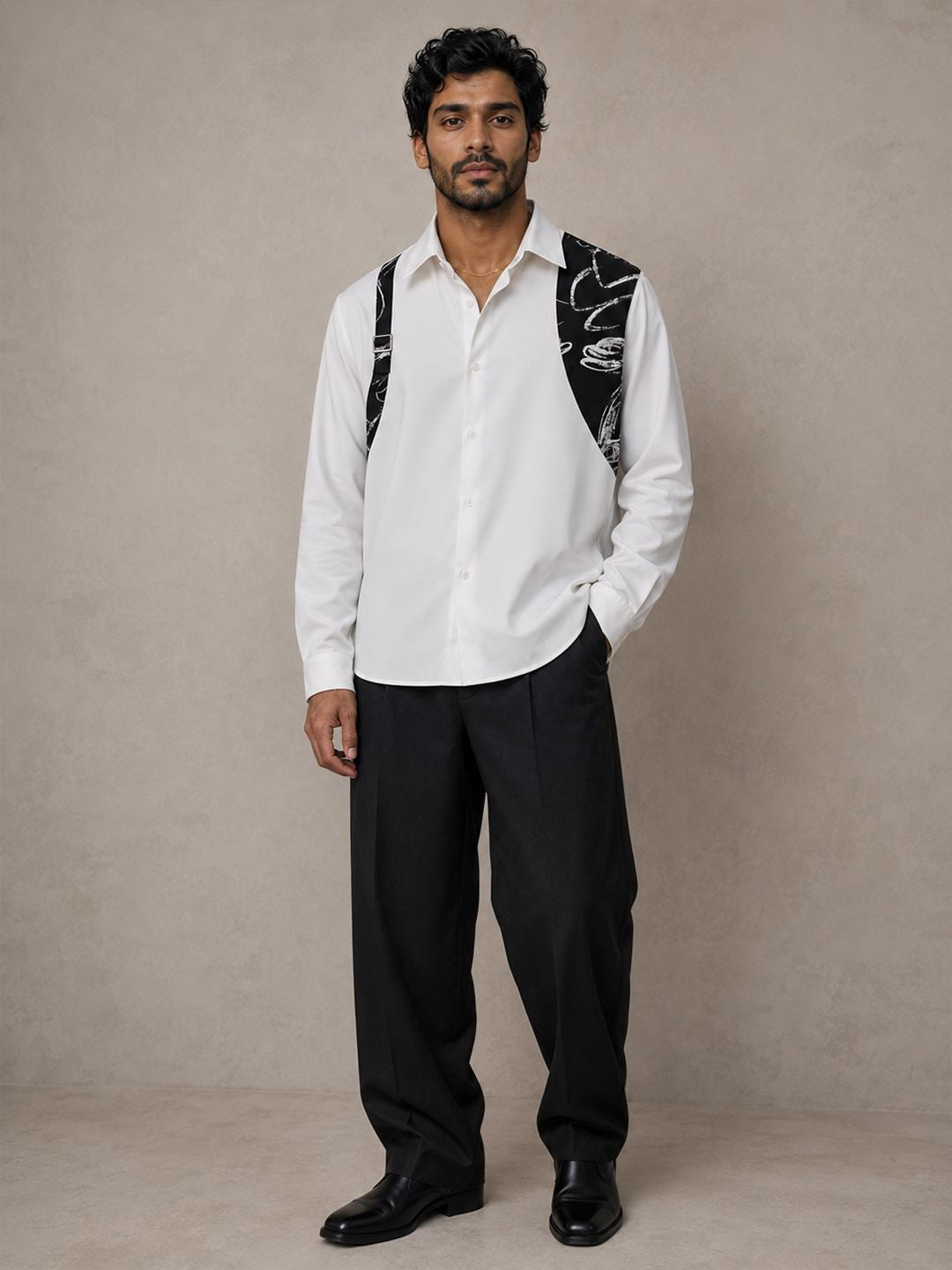 House Of Rohit Doshi Men White Embroidered Slim Fit Shirt