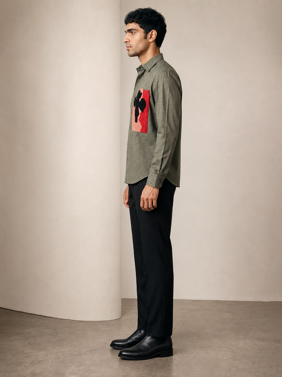 House Of Rohit Doshi Men Olive Embroidered Slim Fit Shirt