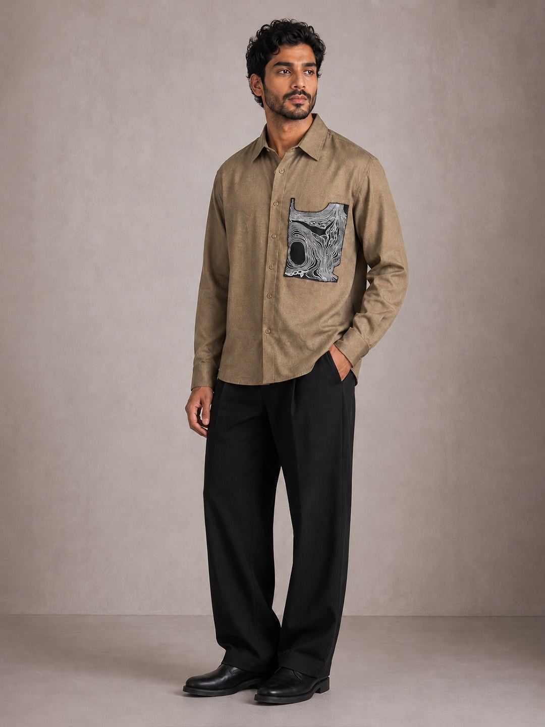 House Of Rohit Doshi Men Brown Embroidered Slim Fit Shirt