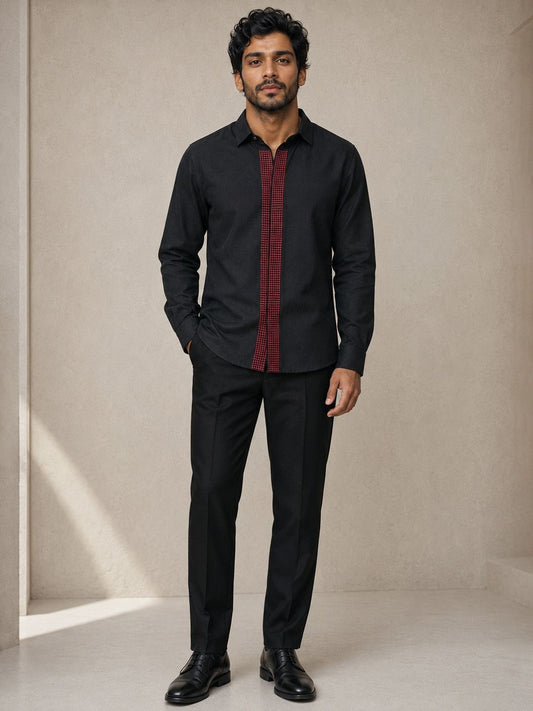 House Of Rohit Doshi Men Black Graphic Slim Fit Shirt