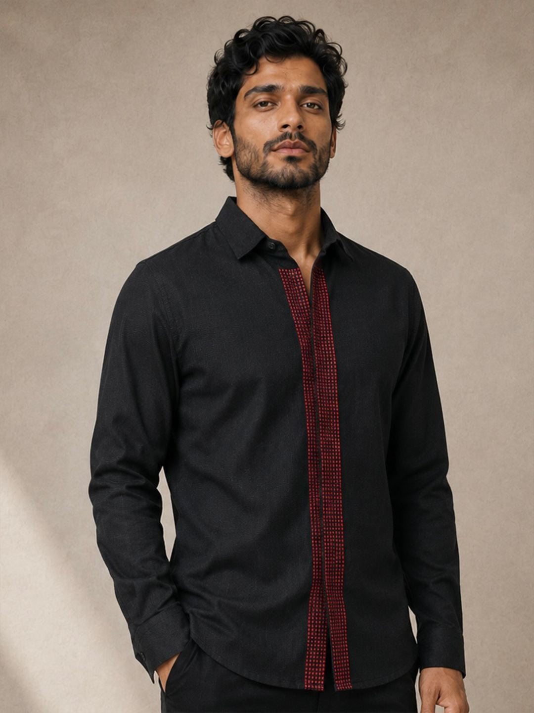 House Of Rohit Doshi Men Black Graphic Slim Fit Shirt