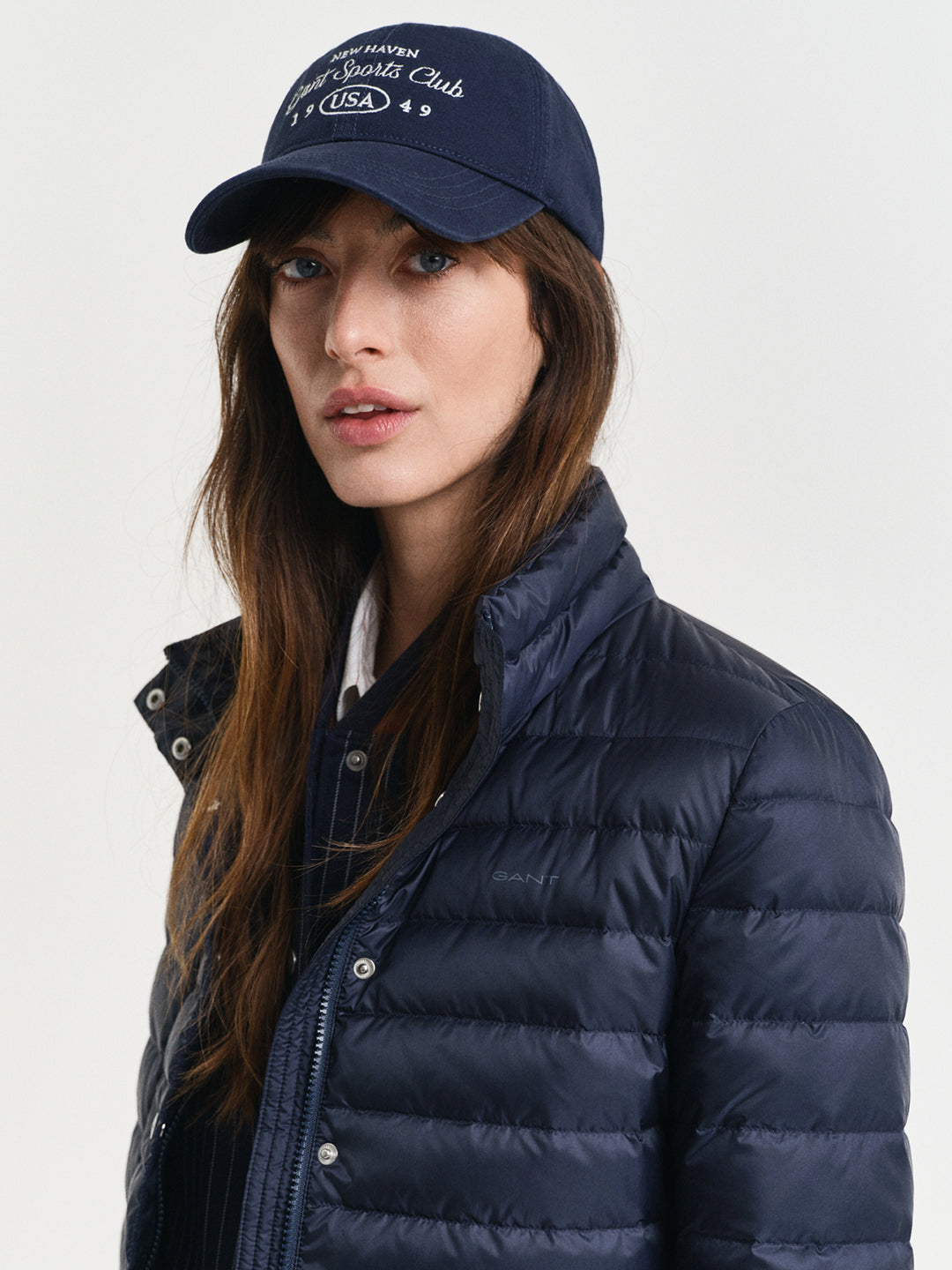 Gant Women Blue Solid Stand Collar Jacket