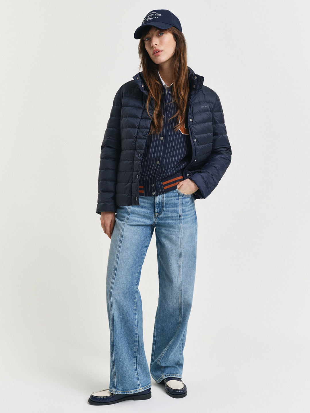 Gant Women Blue Solid Stand Collar Jacket