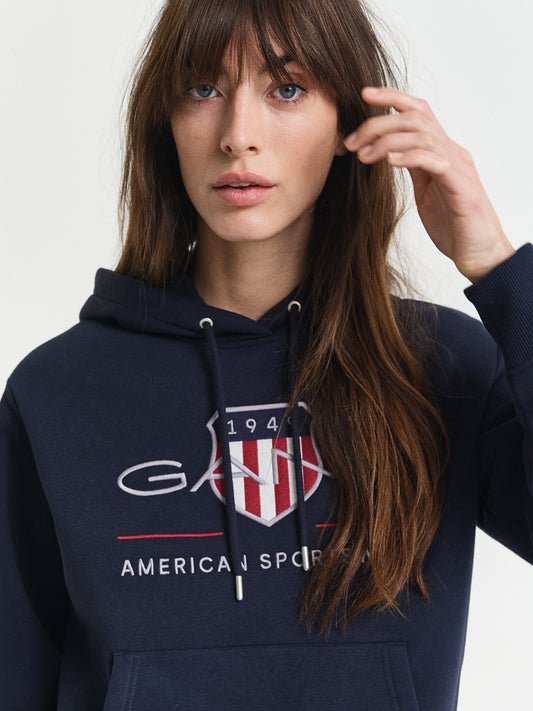 Gant Women Blue Placed Graphic Hooded Sweatshirt