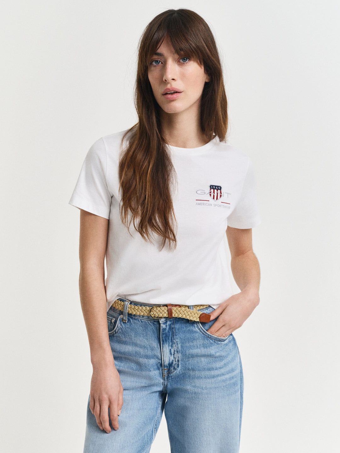 Gant Women White Placed Graphic Crew Neck Tshirt