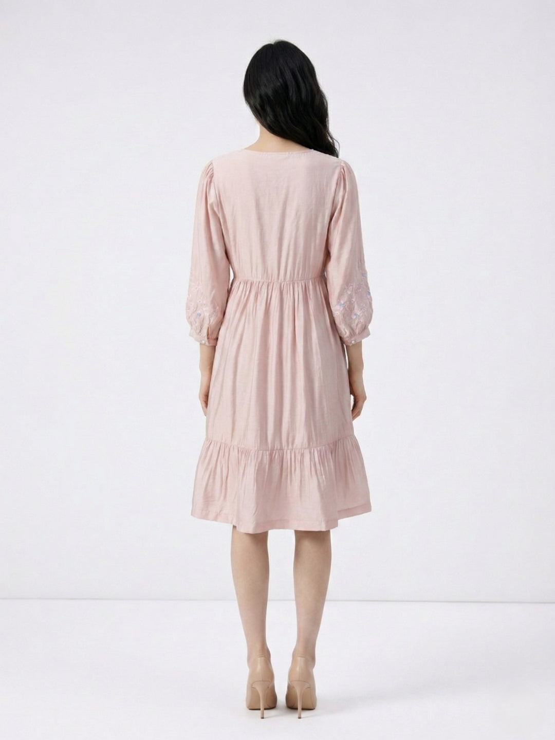 Elle Women Pink Solid Fit & Flared Dress