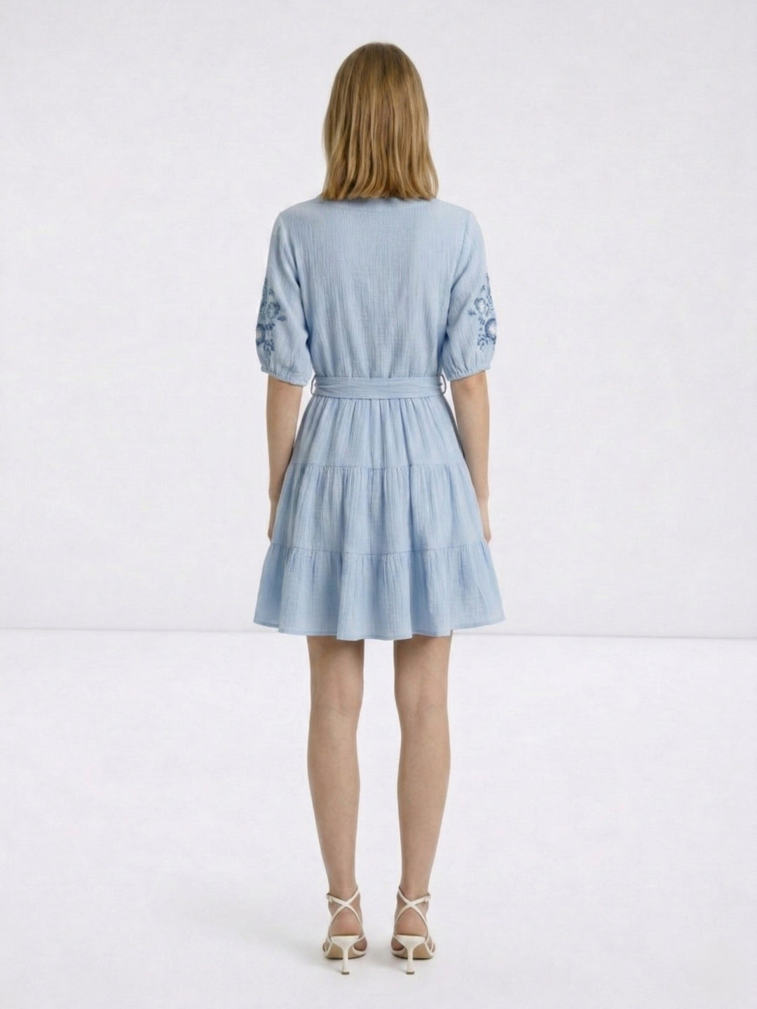Elle Women Blue Embroidered Fit & Flared Pure Cotton Dress
