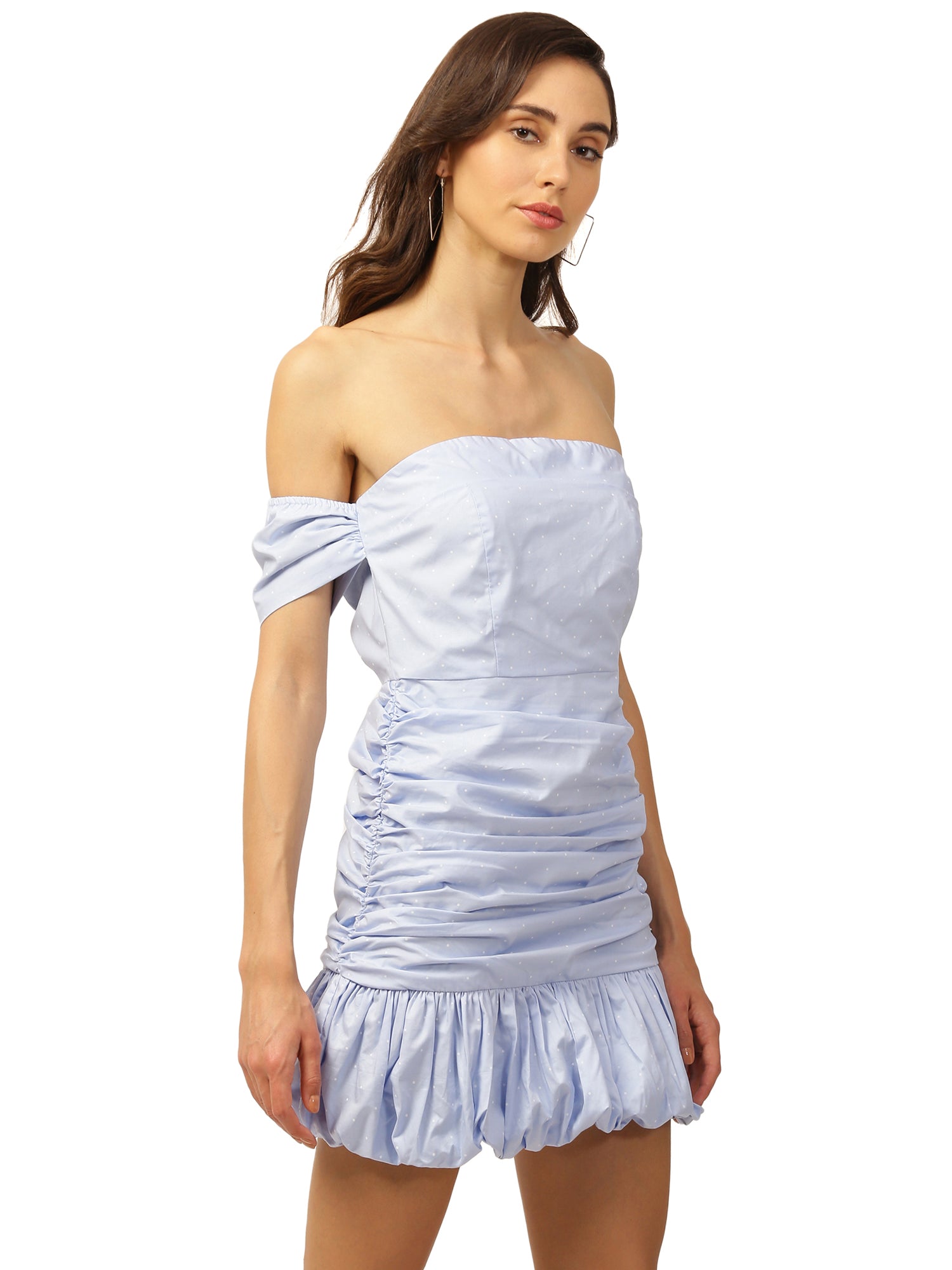 Elle Women Blue Solid Off Shoulder Dress