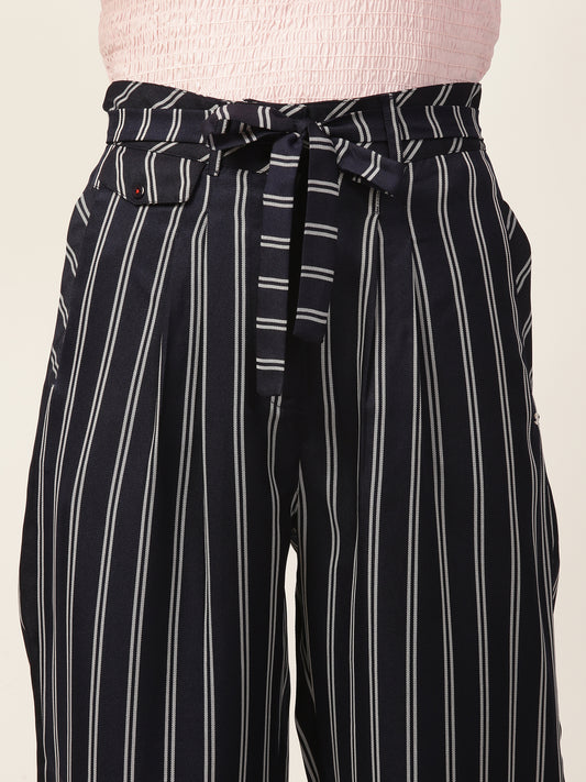 Elle Women Navy Blue Printed Slouch Fit Trouser