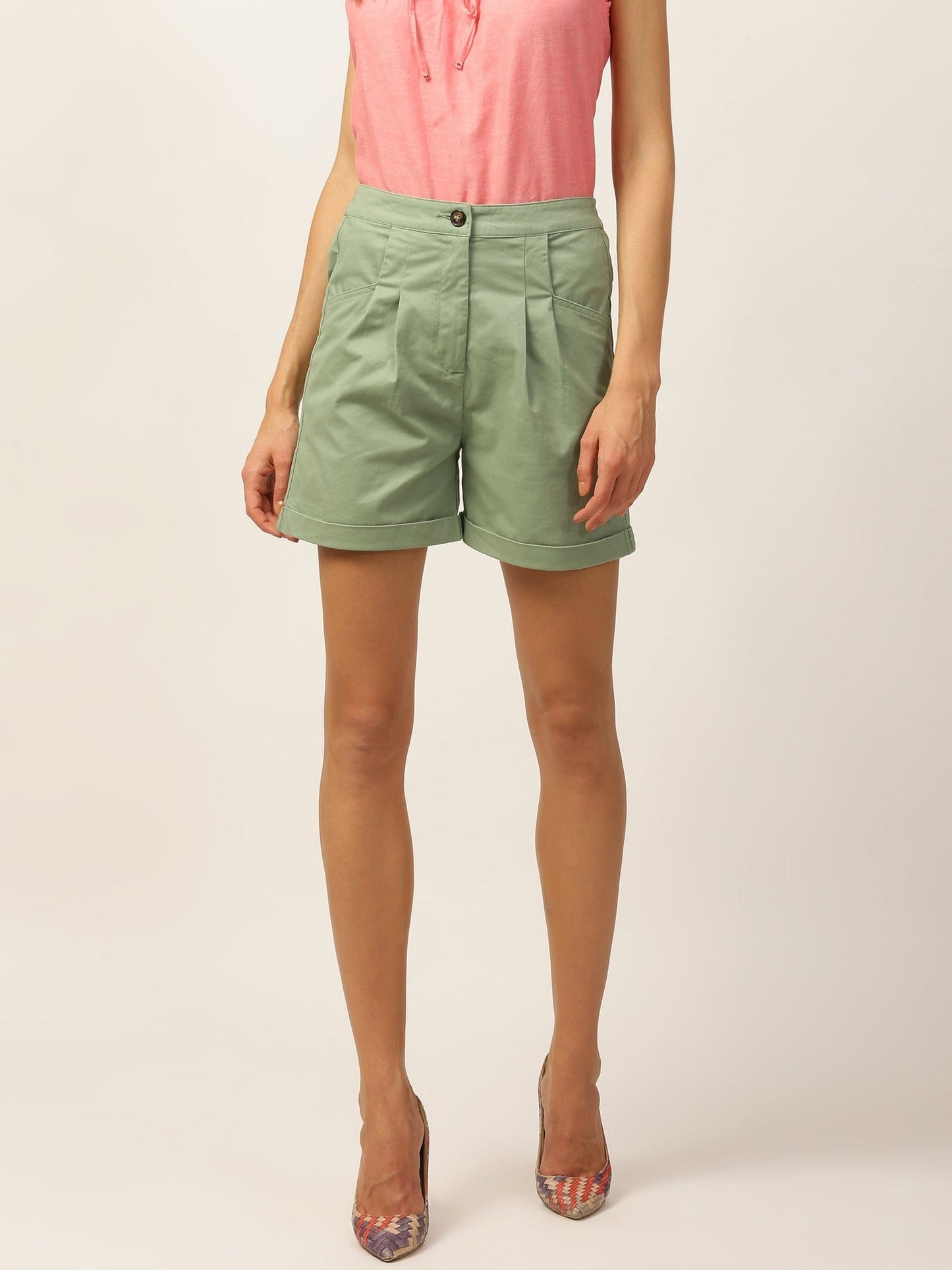 Elle Women Green Regular Fit Shorts