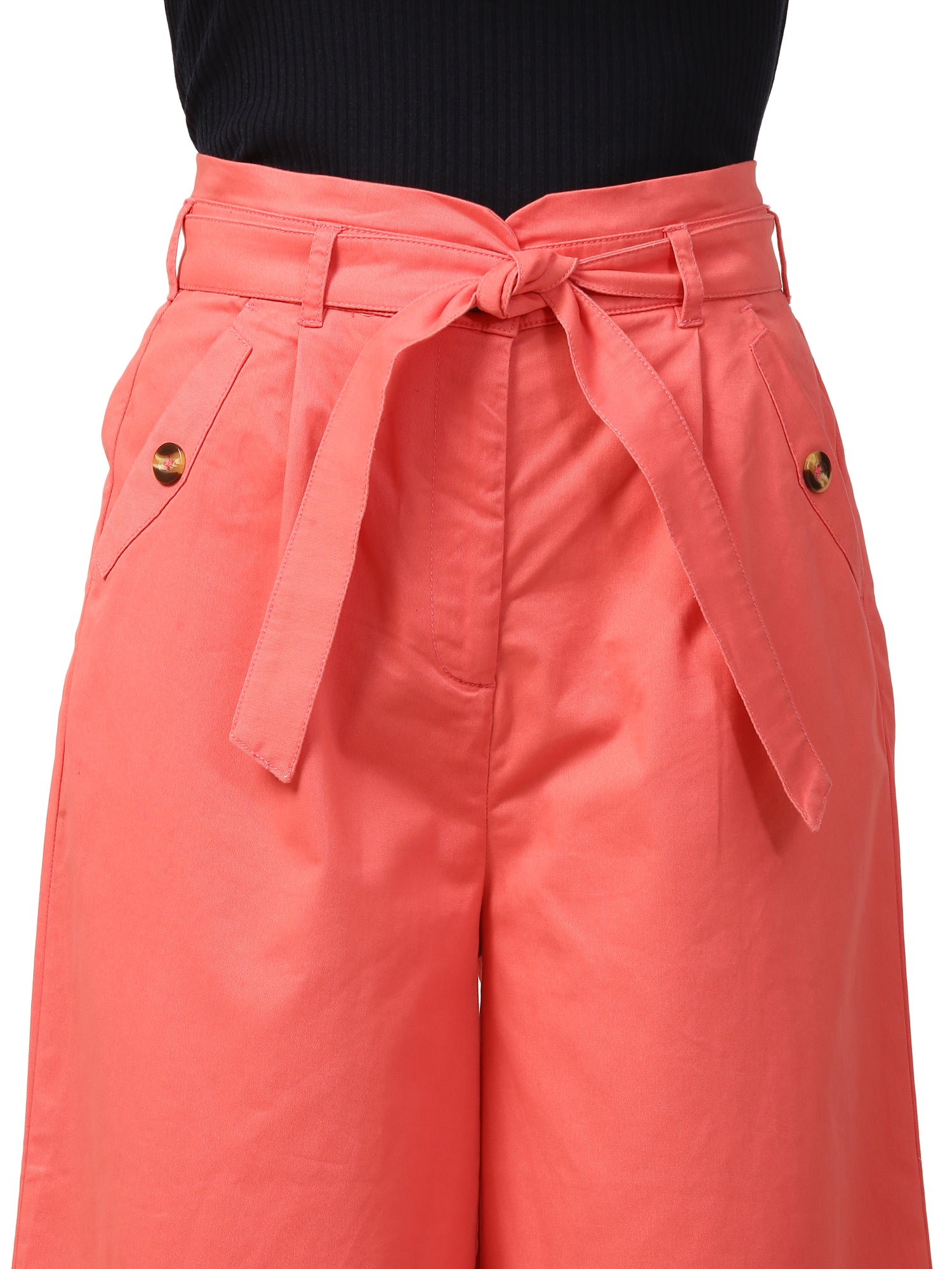 Elle Women Coral Solid Flared Fit Trouser