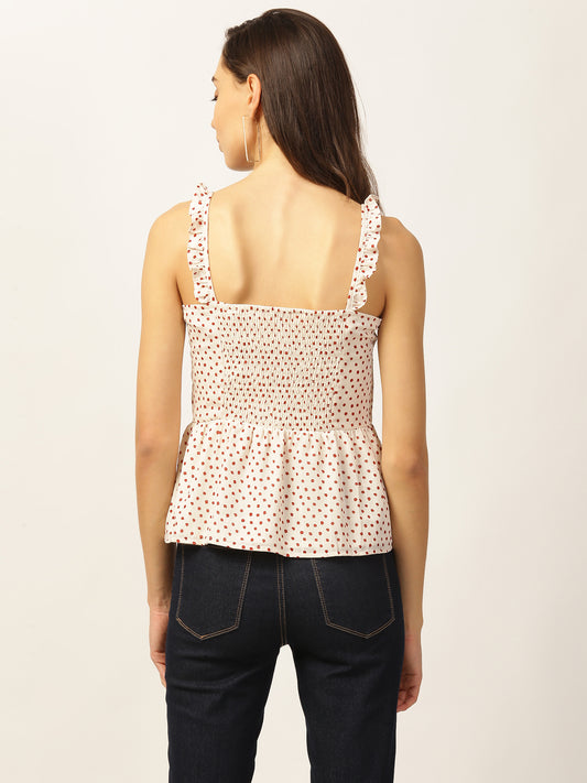 Elle Women Off White Solid Round Neck Top