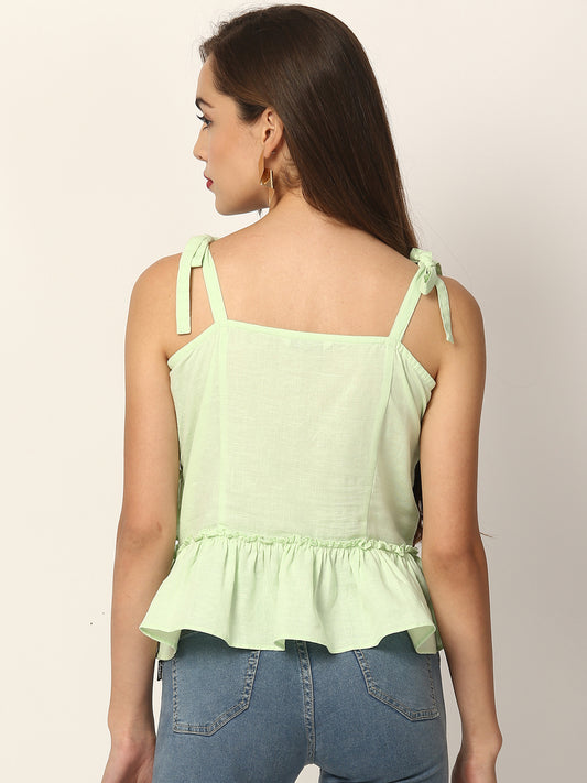 Elle Women Green Solid Round Neck Top