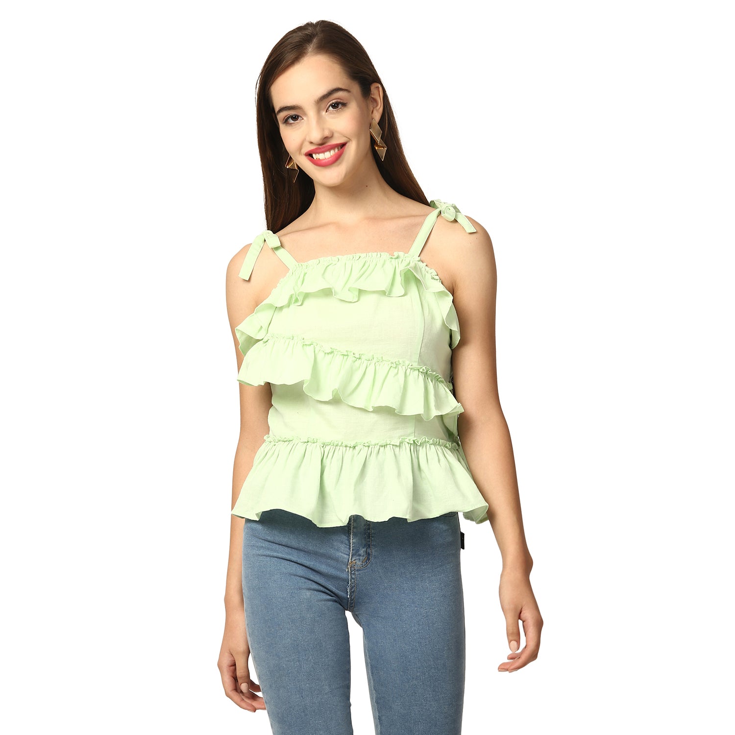 Elle Women Green Solid Round Neck Top