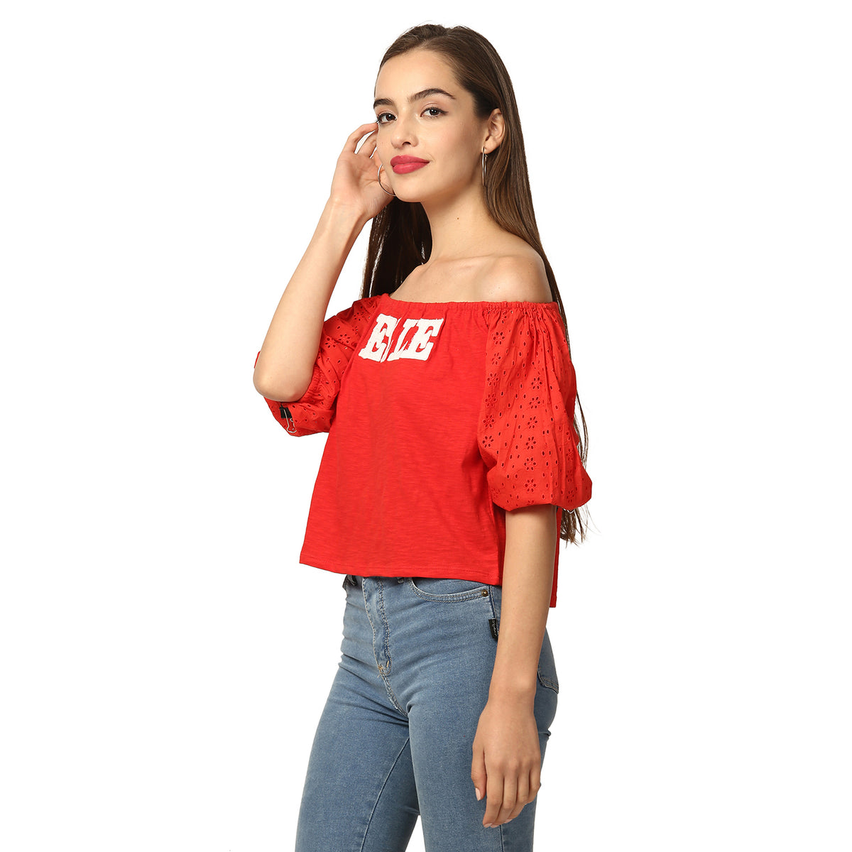 Elle Women Red Solid Round Neck TShirt