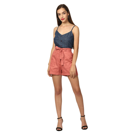 Elle Women Coral Solid Regular Fit Shorts