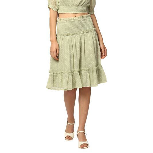 Elle Women Green Solid Regular Fit Skirt