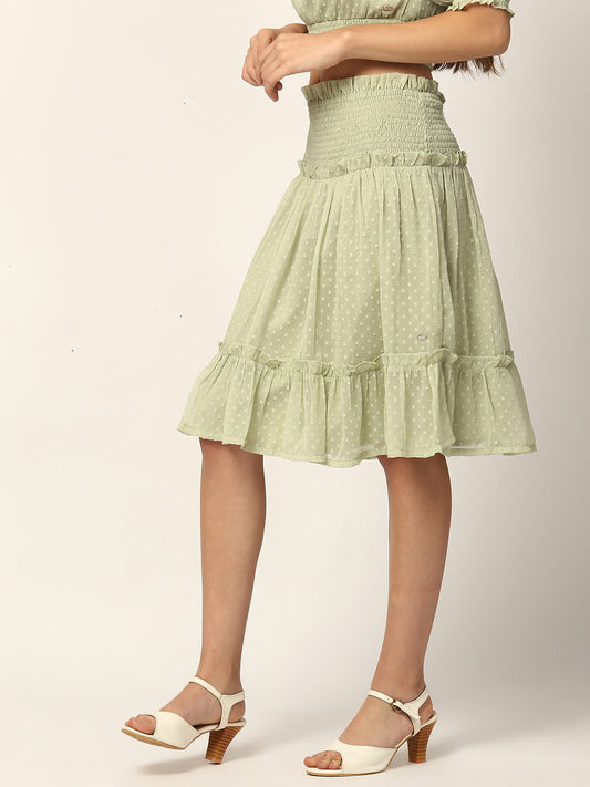 Elle Women Green Solid Regular Fit Skirt
