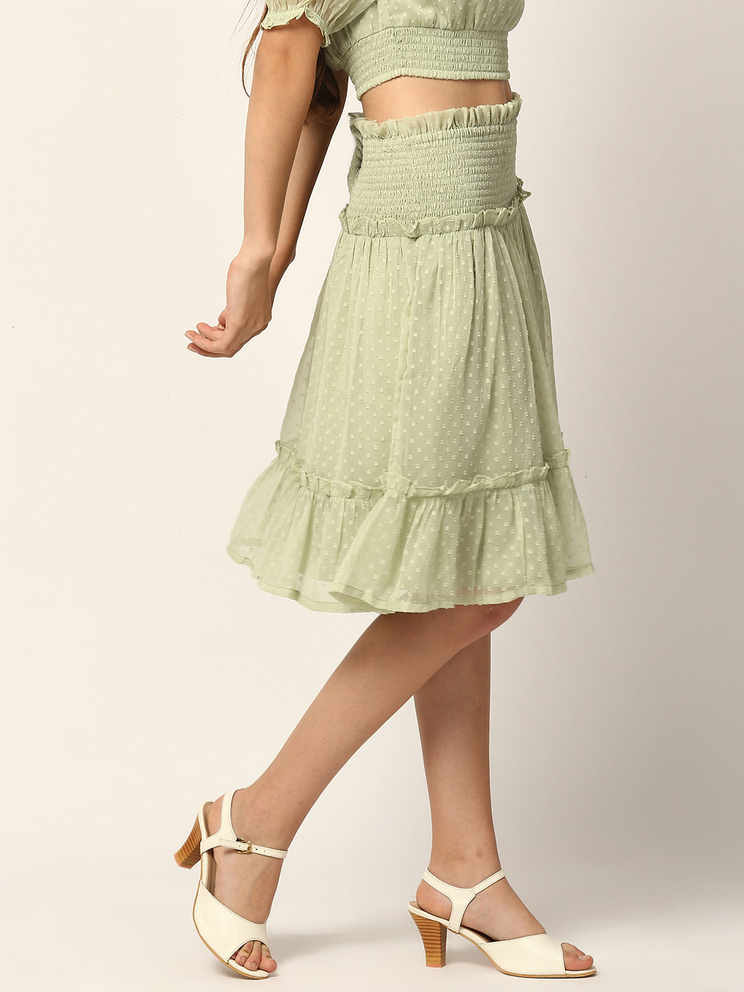 Elle Women Green Solid Regular Fit Skirt