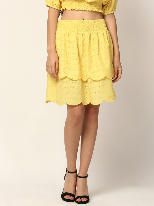 Elle Women Yellow Embroidered Regular Fit Skirt