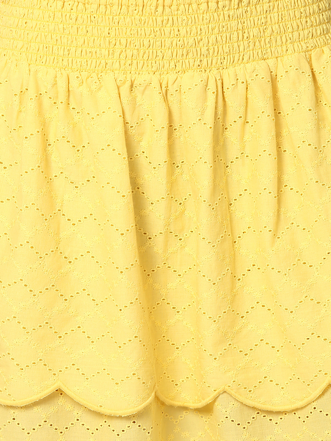 Elle Women Yellow Embroidered Regular Fit Skirt