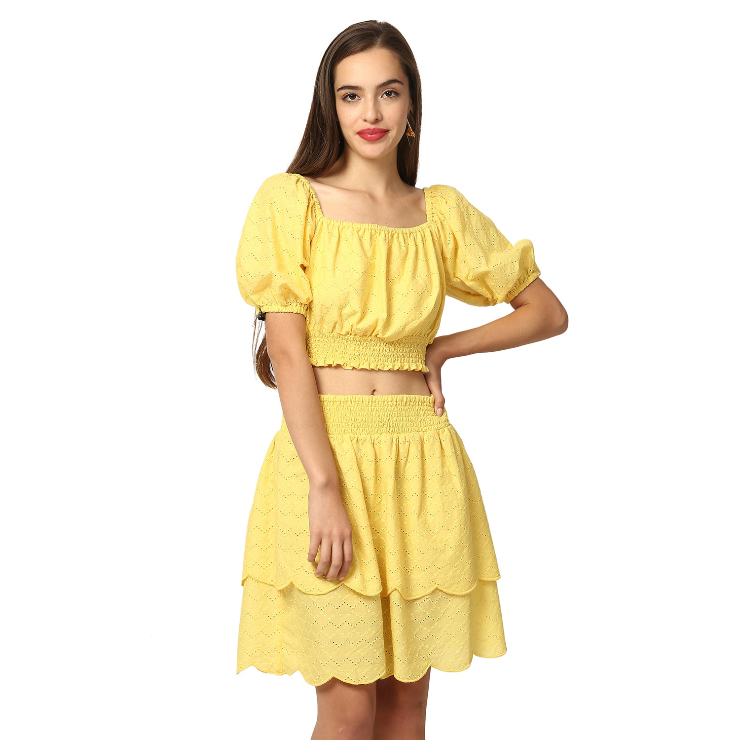 Elle Women Yellow Solid Round Neck Top