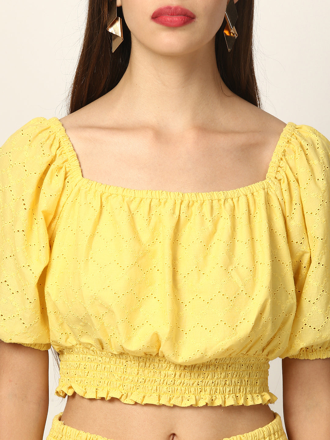 Elle Women Yellow Solid Round Neck Top