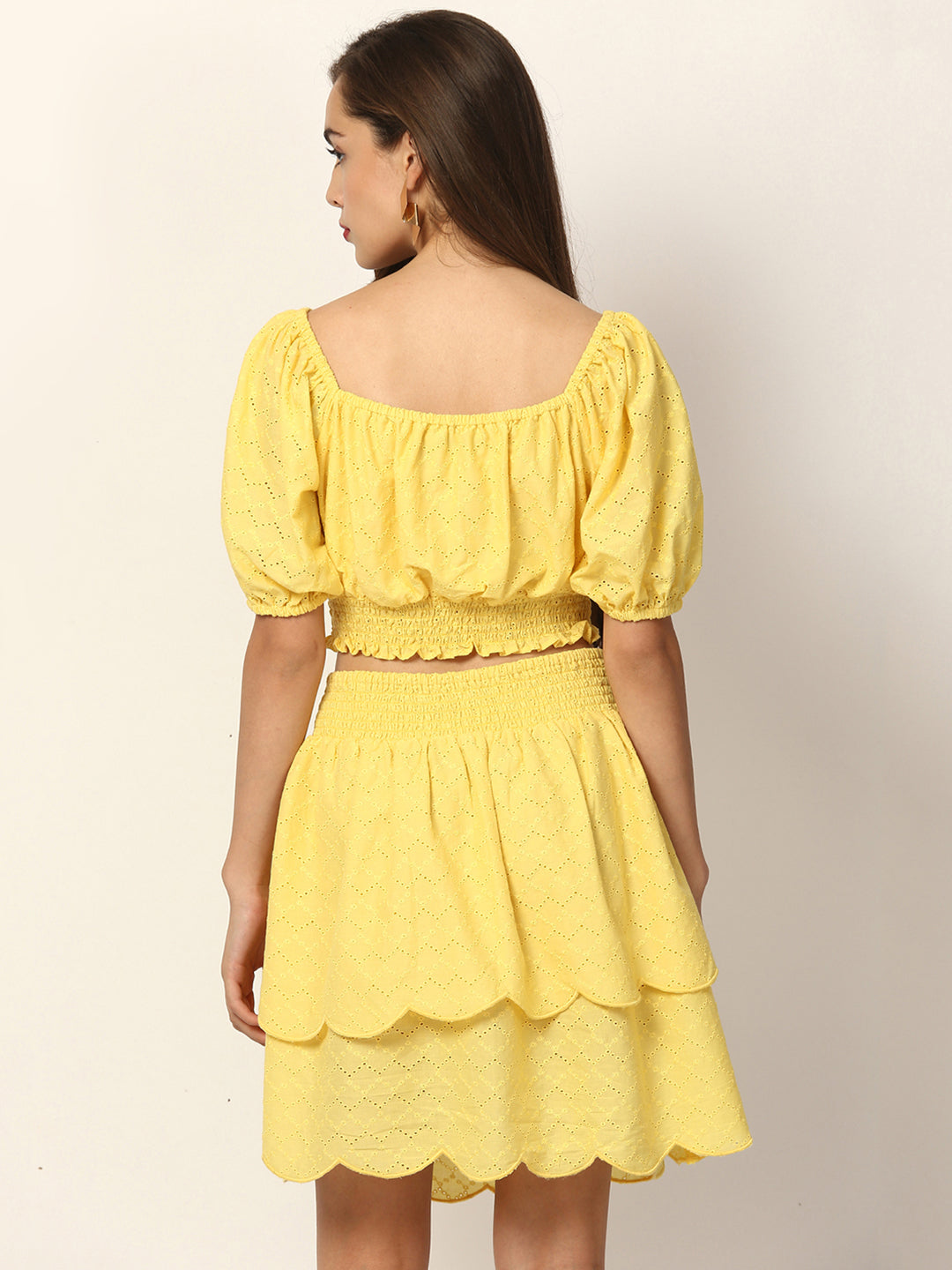 Elle Women Yellow Solid Round Neck Top