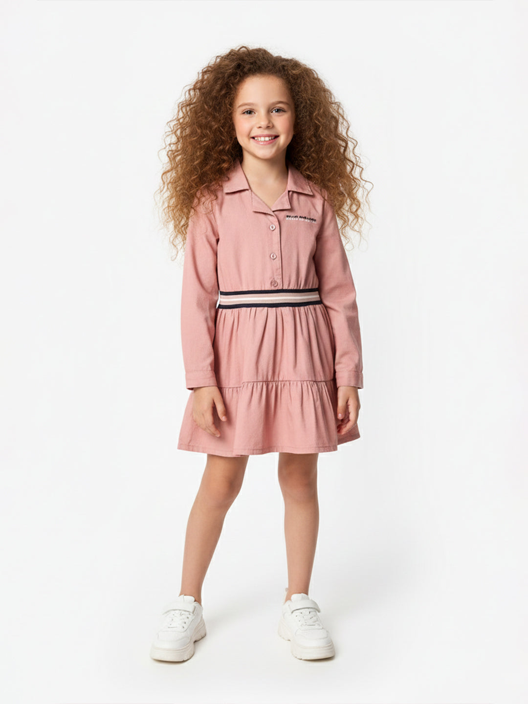 Blue Giraffe Girls Pink Solid Collar Dress