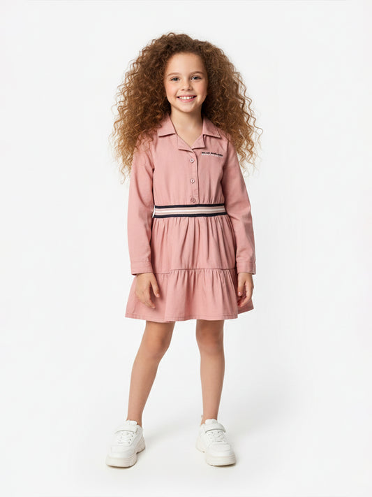 Blue Giraffe Girls Pink Solid Collar Dress