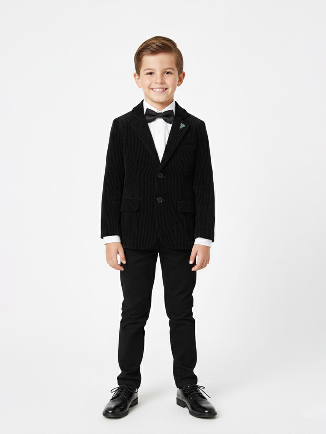 Blue Giraffe Boys Regular Fit Black Stripes Blazer