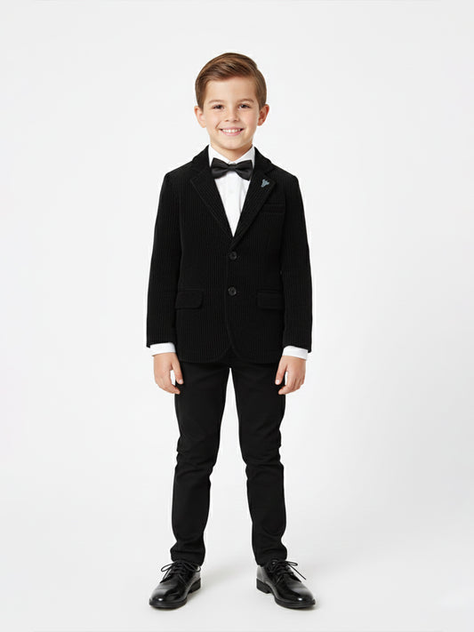 Blue Giraffe Boys Regular Fit Black Stripes Blazer