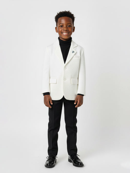 Blue Giraffe Boys Regular Fit White Textured Blazer