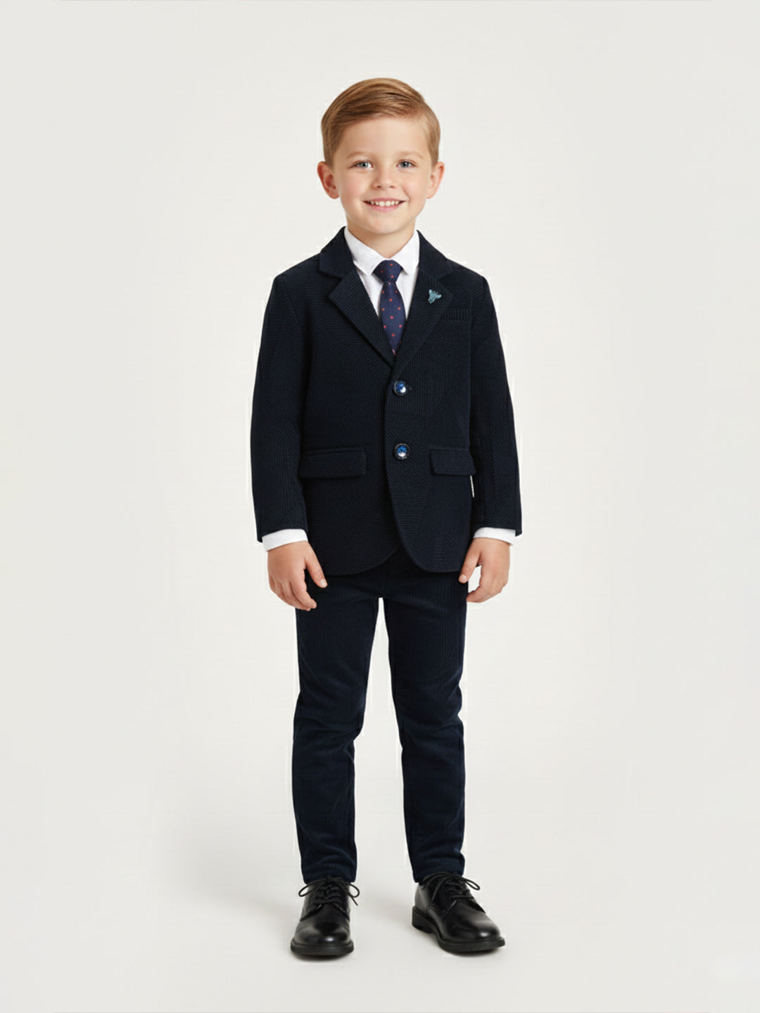 Blue Giraffe Boys Navy Blue Textured Lapel Collar Blazer