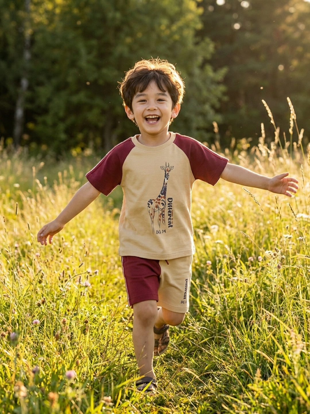 Blue Giraffe Boys Red Solid Tshirt