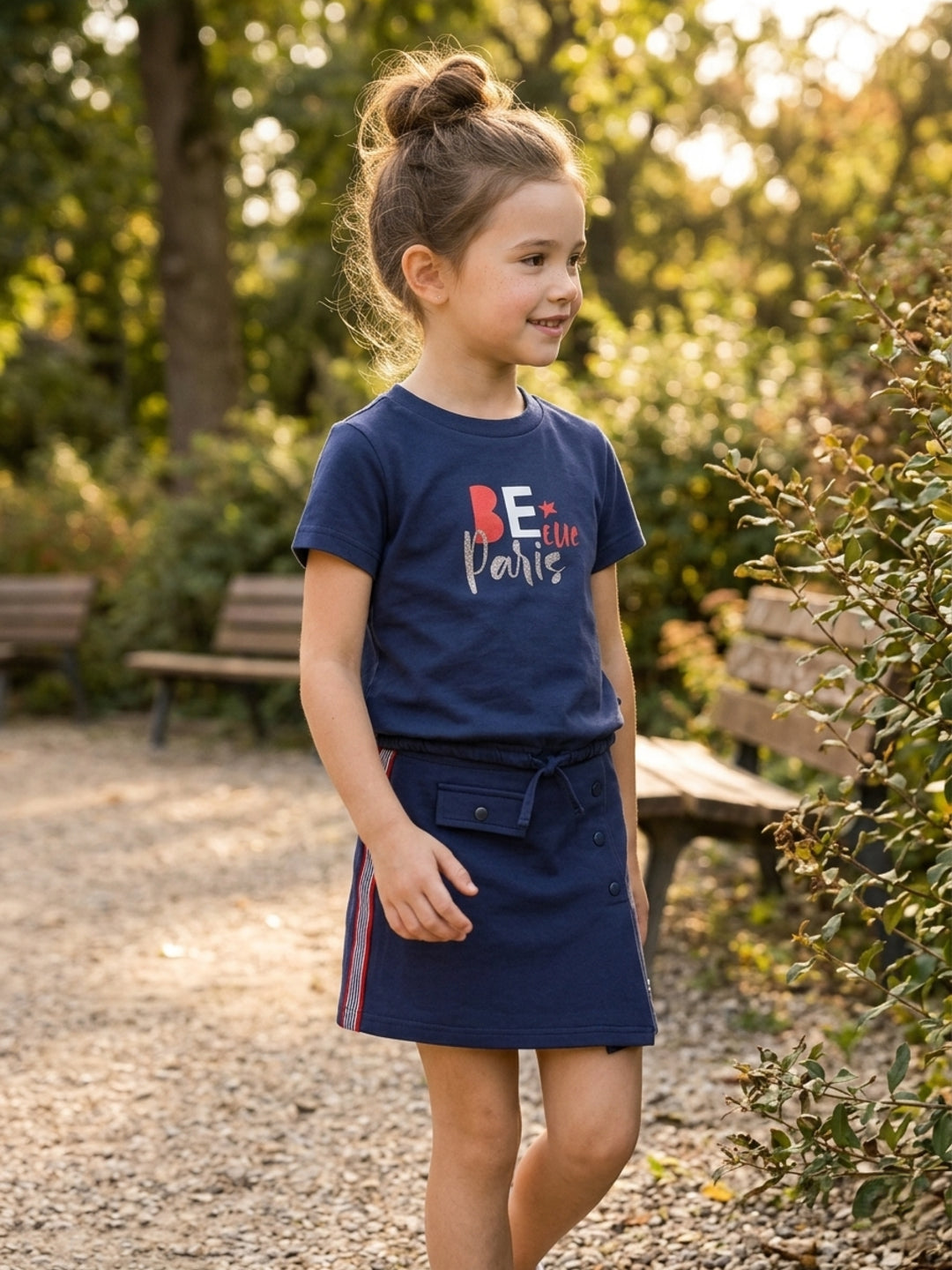 Elle Girls Navy Blue Solid Round Neck Short Sleeves Tshirt